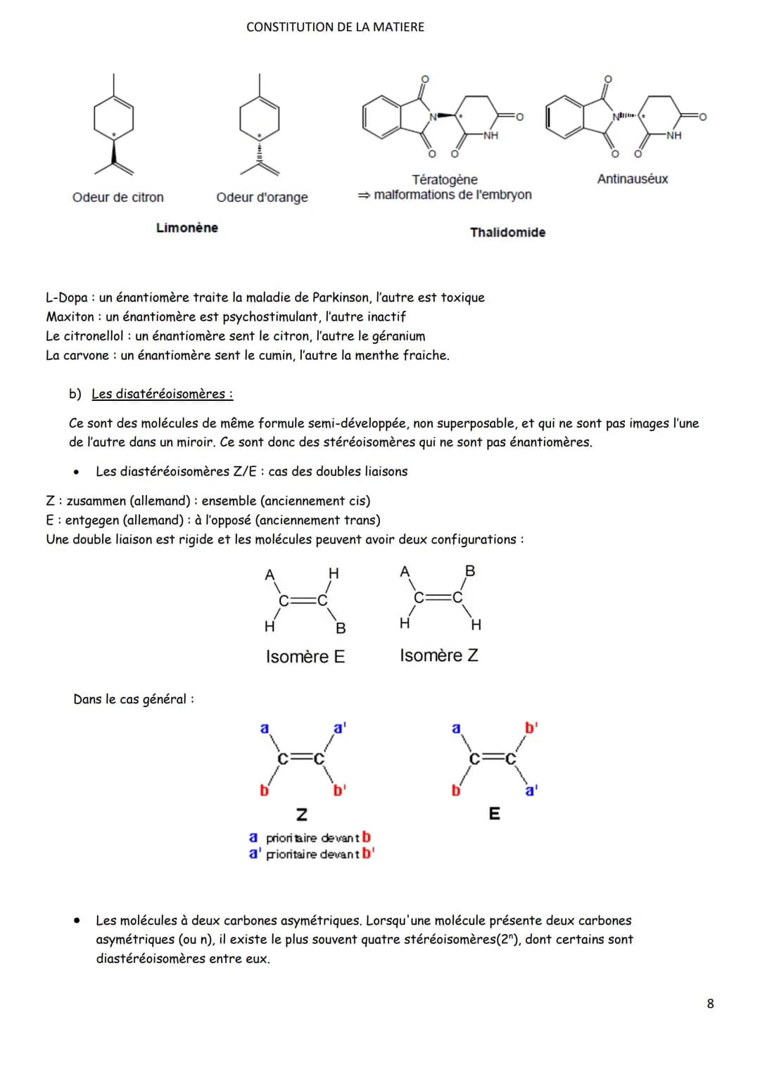 Chap.1
CONSTITUTION DE LA MATIERE
STRUCTURE SPATIALE DES ESPECES CHIMIQUES
TSTL
Objectifs Carbone asymétrique, chiralité, isomérie, C.I.P.
➡