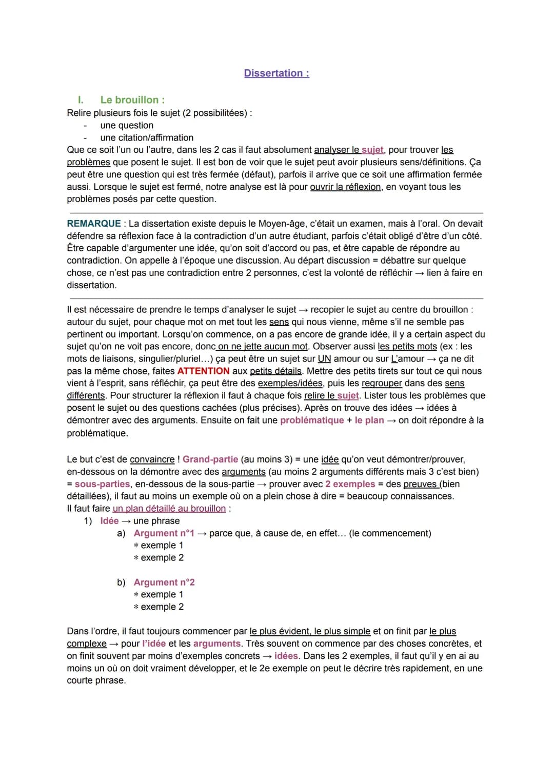 I.
Le brouillon :
Relire plusieurs fois le sujet (2 possibilitées):
une question
une citation/affirmation
Que ce soit l'un ou l'autre, dans 