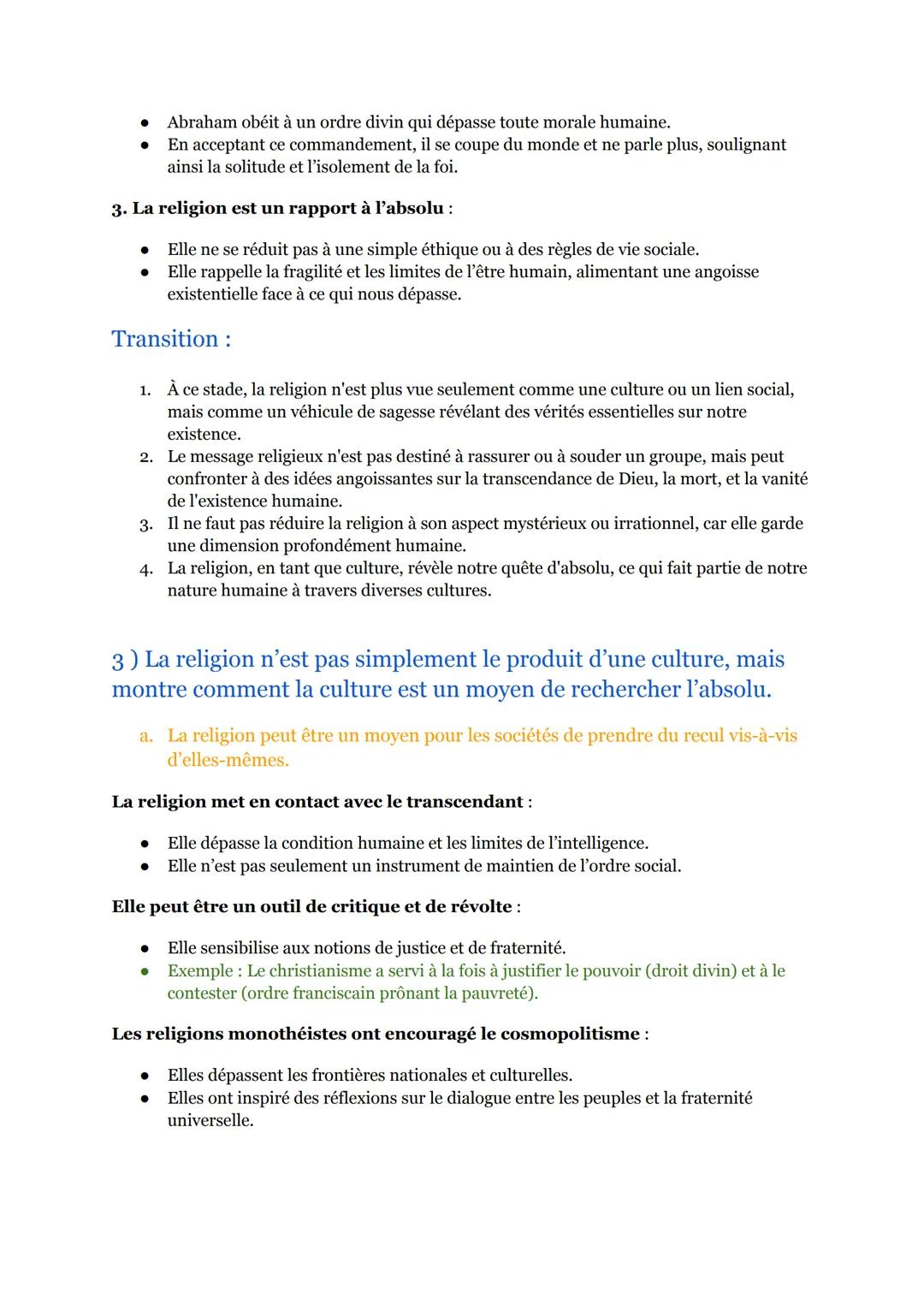 (9/17)
La religion :
(Séquence 3 Partie 3)
Introduction :
1.Les croyances religieuses :
• Ne se limitent pas à des idées sur le monde ou sur
