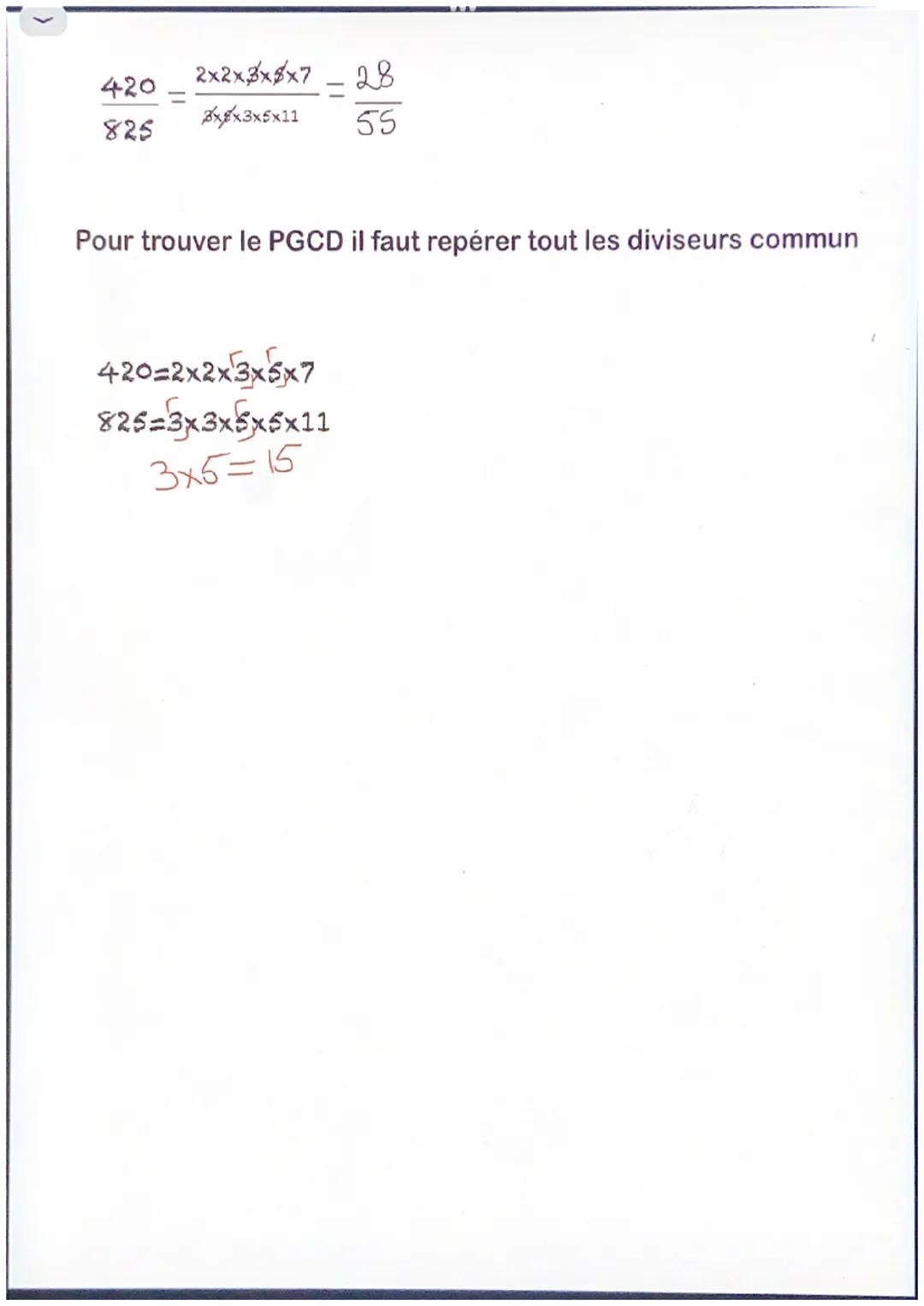 Chapitre 1: Reconnaître et raisonner avec les nombres
premiers
Multiples et diviseurs
On parle diviseurs si le reste de la division euclidie