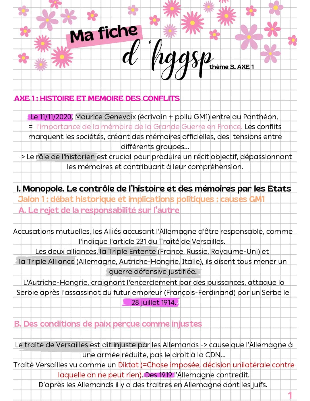 HGGSP th3 AXE 1 : histoire et mémoires des conflits