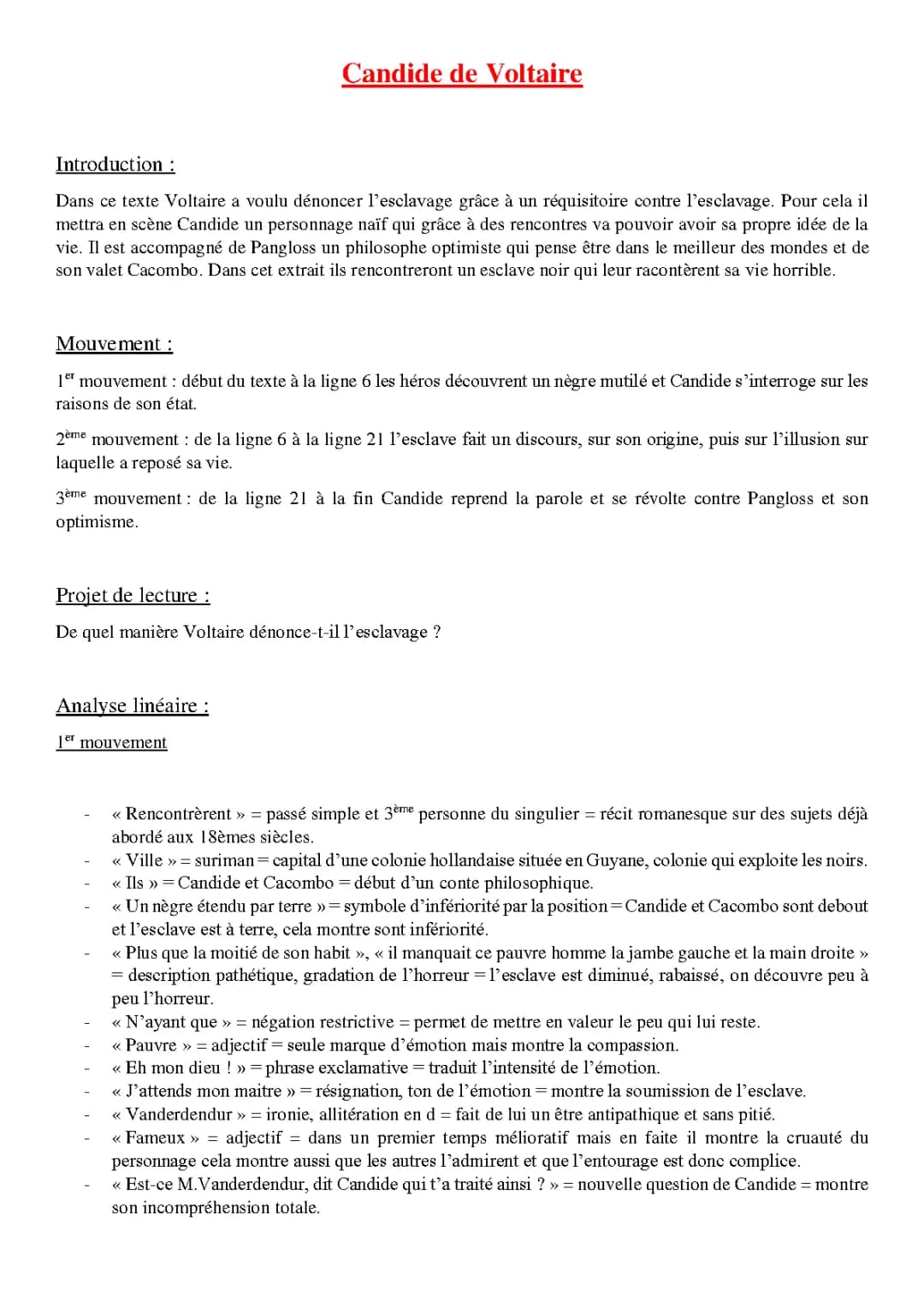 Candide de Voltaire : Analyse Linéaire Chapitre 1 et 19, Introduction et Thèmes