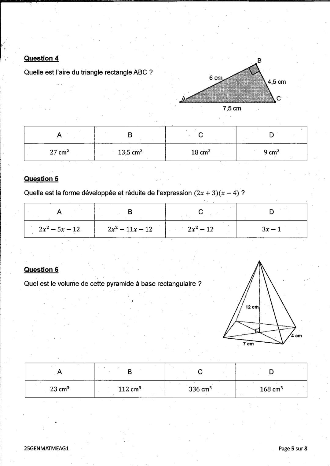 DIPLÔME NATIONAL DU BREVET

SESSION 2025

MATHEMATIQUES

Série générale

Durée de l'épreuve: 2 h 00

100 points

Dès que le sujet vous est r