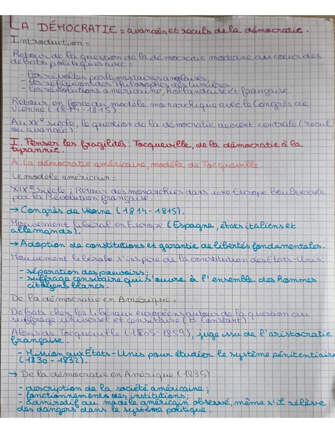 La démocratie = avancées et reculs de la démocratie.