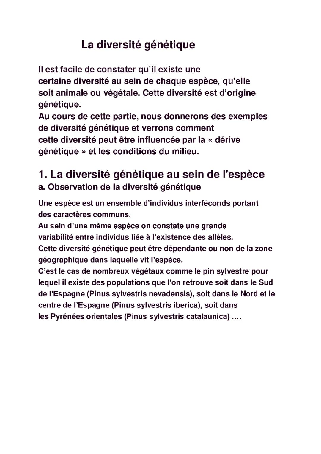 Origine de la diversité génétique des espèces et conséquences sur l’évolution