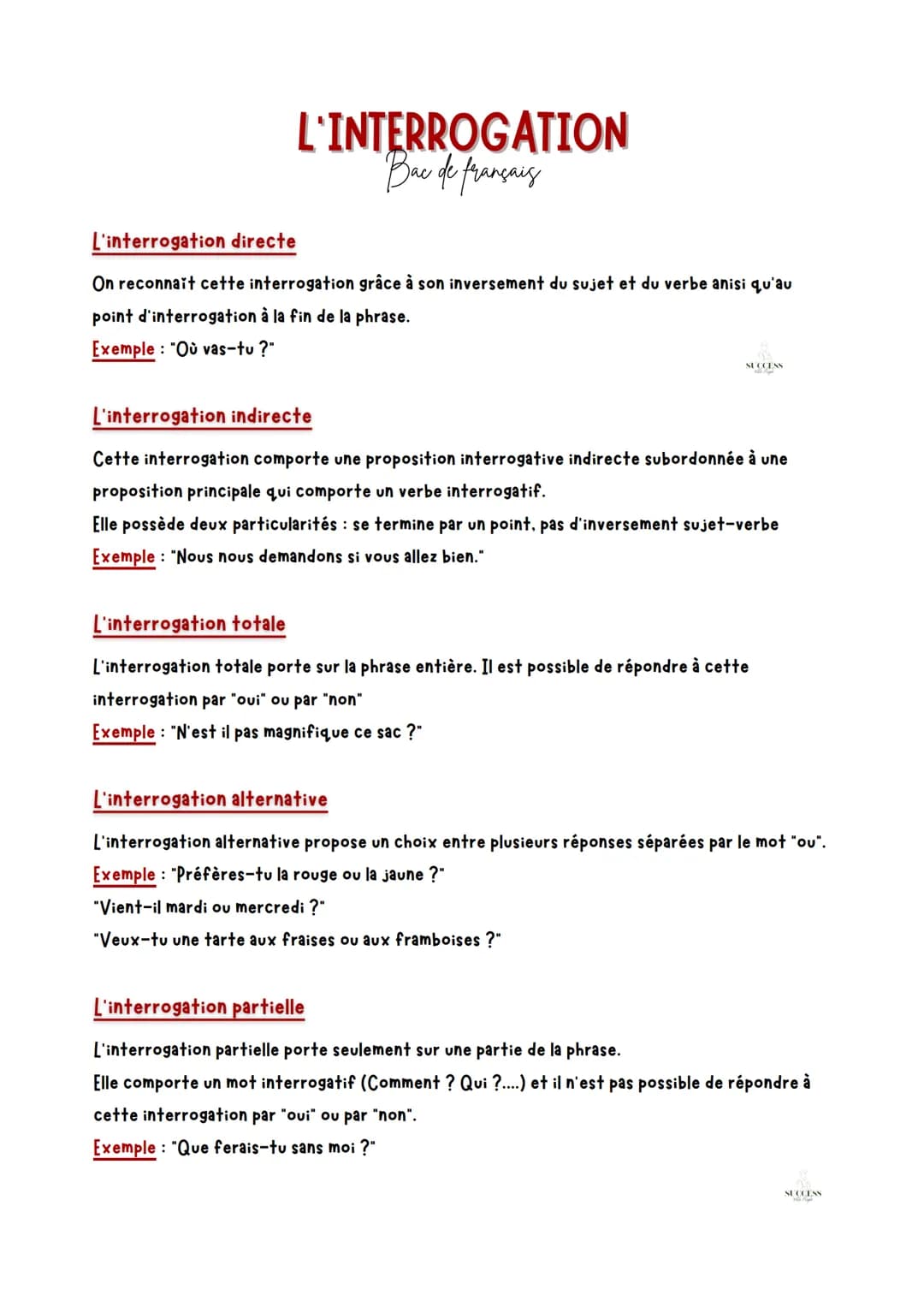 L'INTERROGATION
Bae de français
L'interrogation directe
On reconnaît cette interrogation grâce à son inversement du sujet et du verbe anisi 