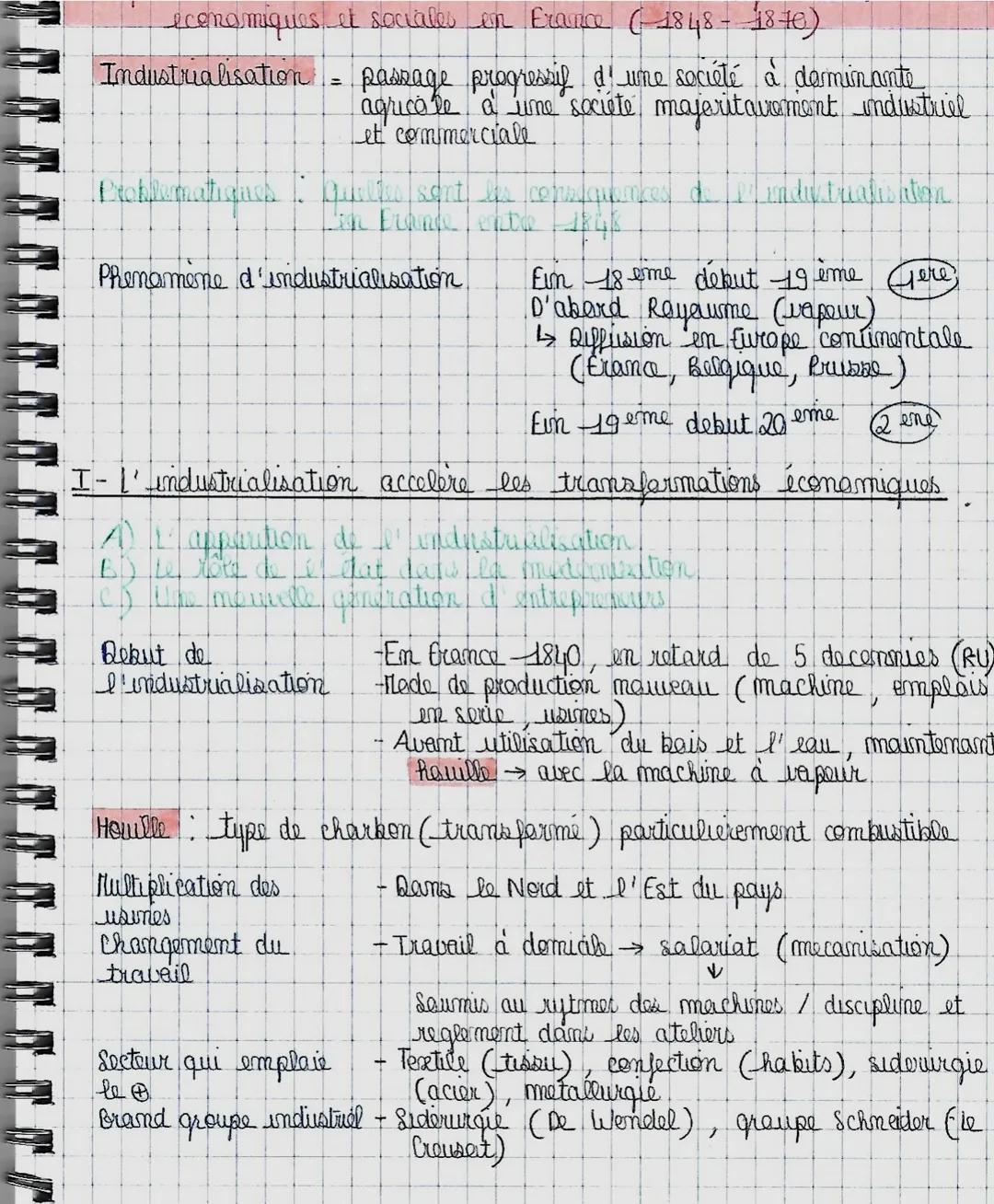 economiques
Industrialisation
Problematiques
Quelles sont les conséquences de l'industrialisation
in France Centle 1848
Phenamene d'industri