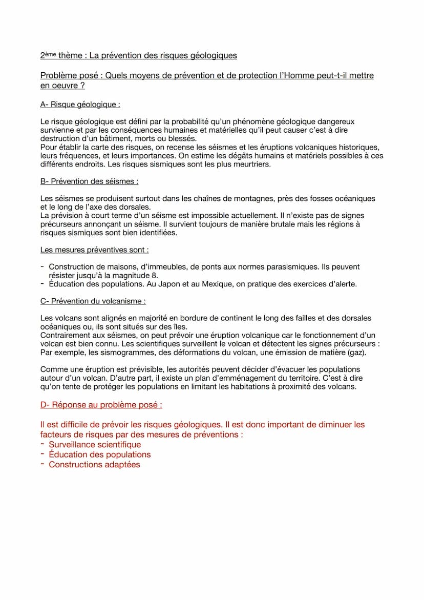 3ème partie : La Planète Terre, l'environnement et l'action humaine :
1er thème: La Terre, une planète active
I- ler problème posé : En quoi