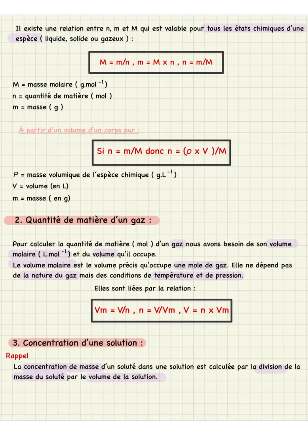 Constitution et transformation de la
Un système chimique -
Les outils
1. Mole (n) et masse molaire (M)
Pour compter des entités (atomes, mol