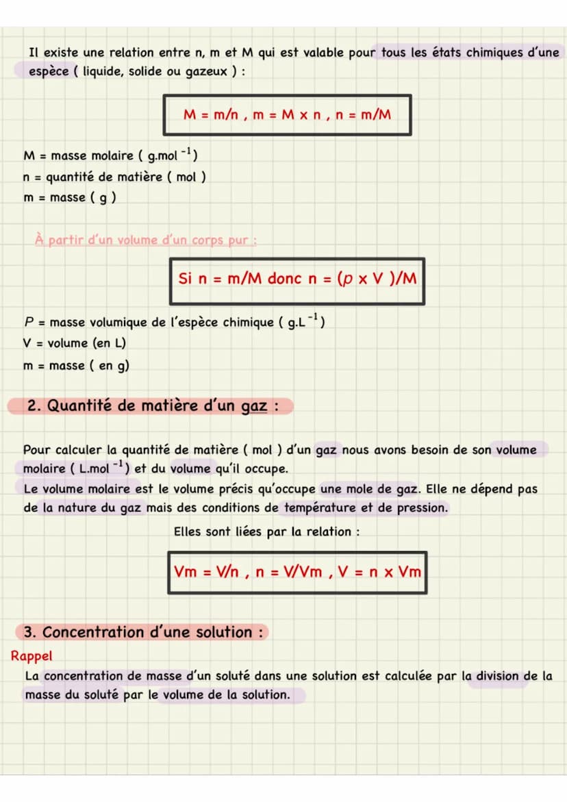 Constitution et transformation de la
Un système chimique -
Les outils
1. Mole (n) et masse molaire (M)
Pour compter des entités (atomes, mol