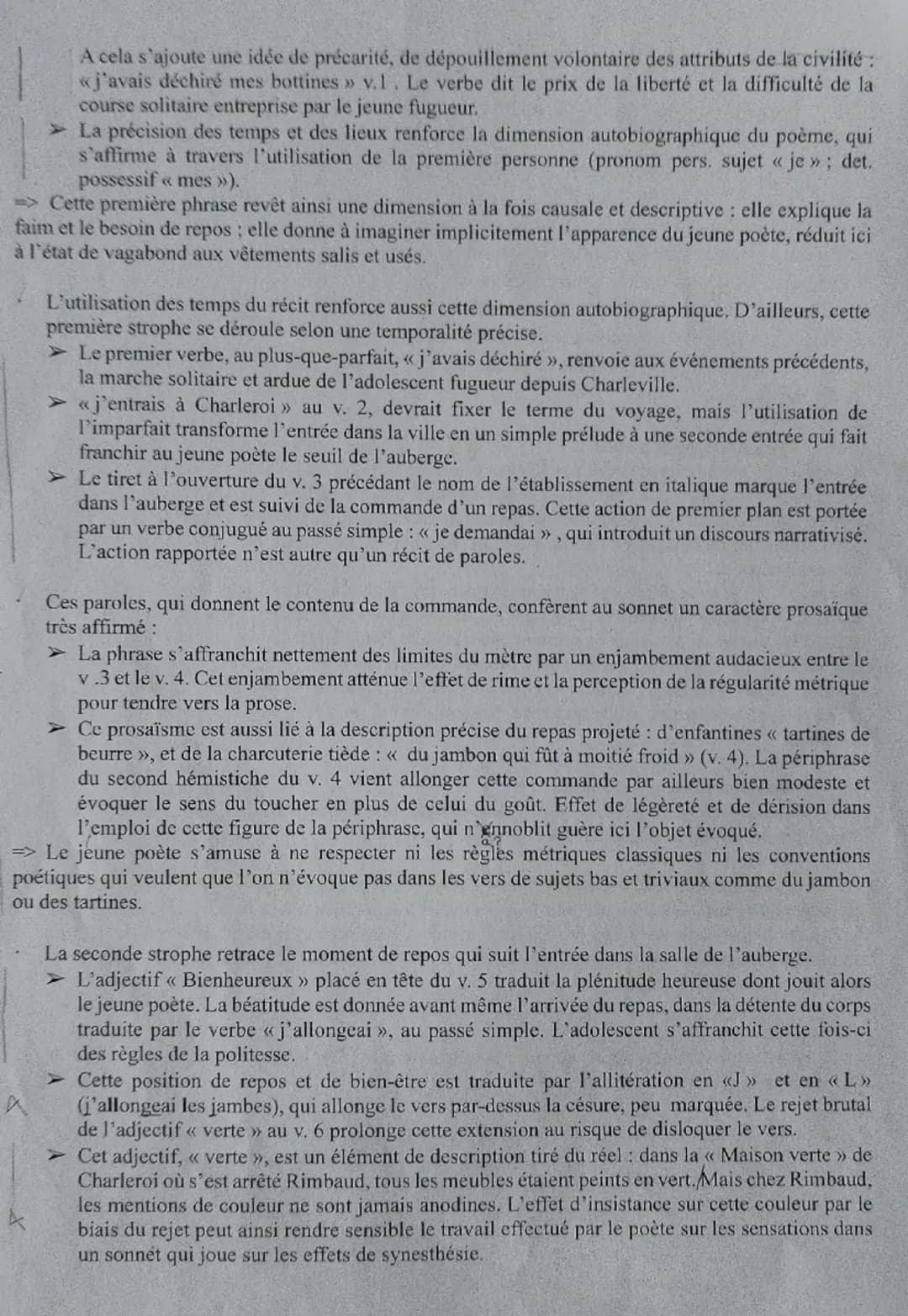 --- OCR Start ---
Fiche oral — texte 3 <<< Au Cabaret-Vert, cinq heures du soir >>>
Présentation de l'auteur et de l'œuvre: Arthur Rimbaud e