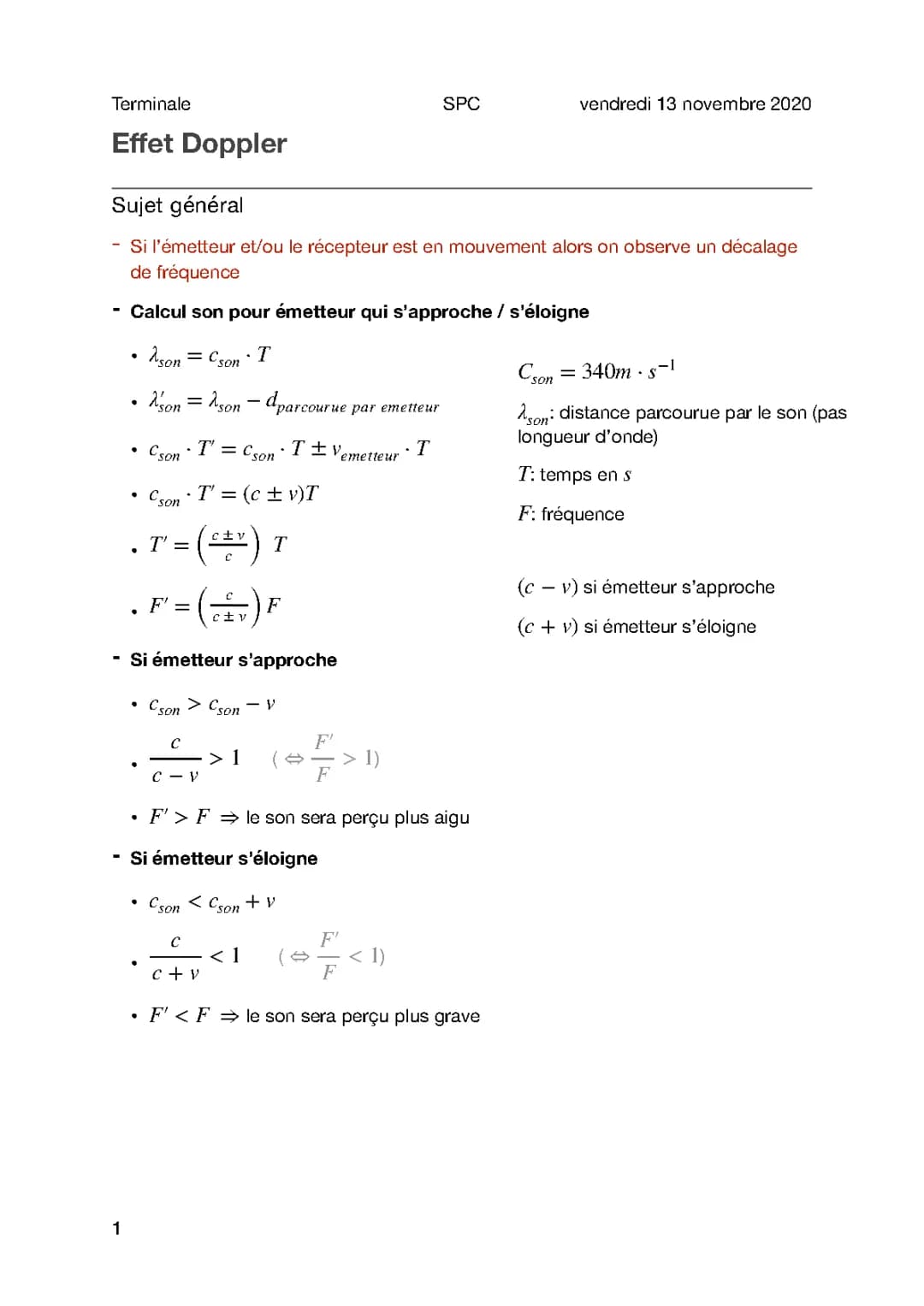 Cours Effet Doppler - Explications et Exercices Corrigés PDF