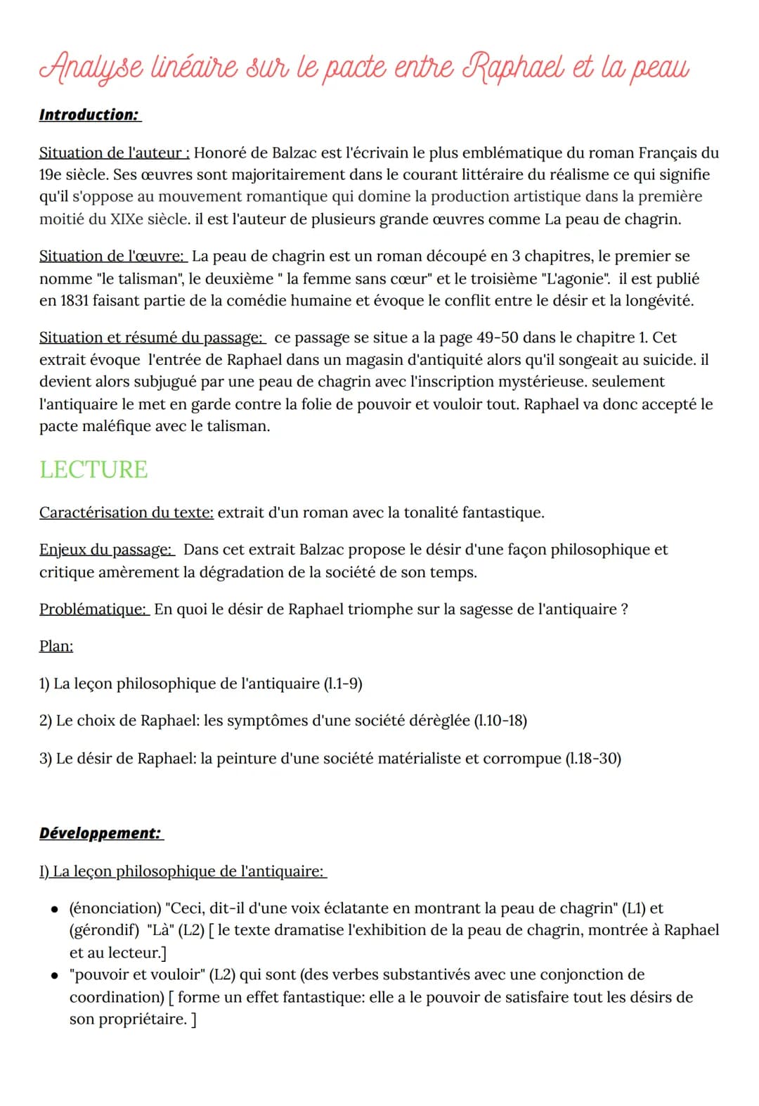 Analyse linéaire sur le pacte entre Raphael et la peau
Introduction:
Situation de l'auteur : Honoré de Balzac est l'écrivain le plus embléma
