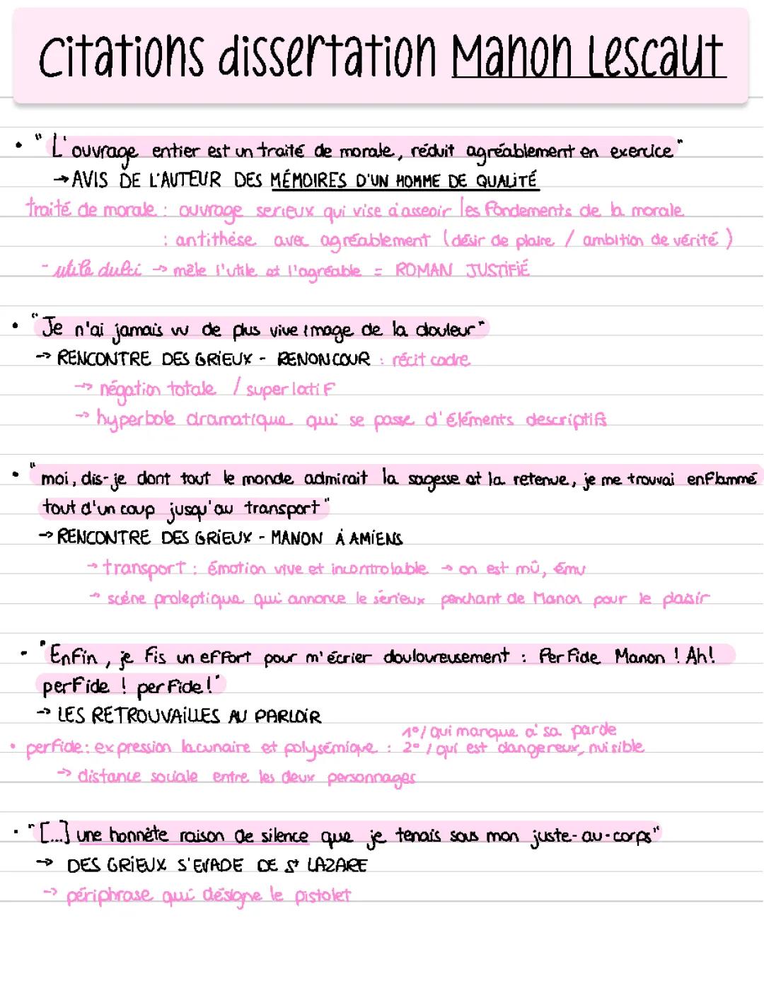 Citations et Morale de Manon Lescaut: Résumé et Analyse