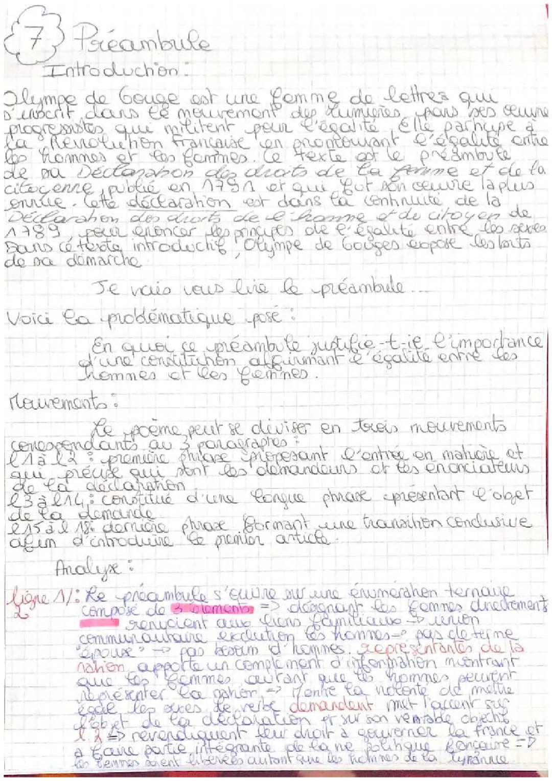 Pourquoi choisir la DDFC à l'oral de français : Préambule d'Olympe de Gouges