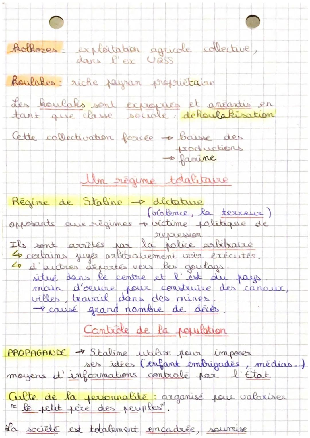 to histoire
LE REGIME STALINIEN
of idéalogie du régime sourétique est le
- ideologie anti capitaliste: prône la
disparition de la propriété 