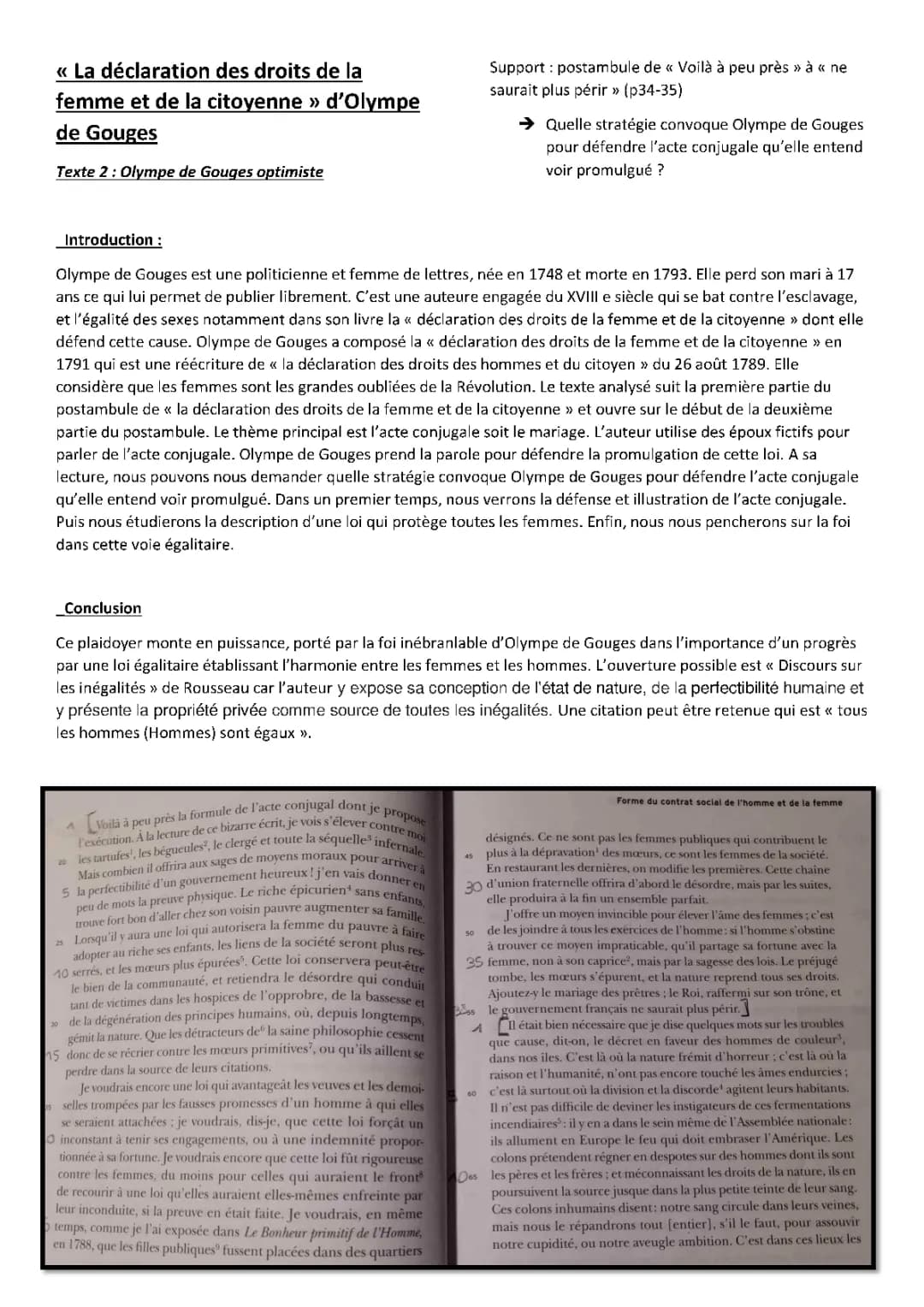L'analyse des droits des femmes par Olympe de Gouges