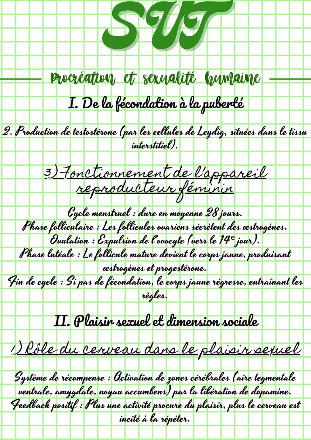 ---
SUT
Procréation et sexualité humaine
I. De la fécondation à la puberté
1) Détermination du sexe génétique et
gonadique
Sexe génétique : 
