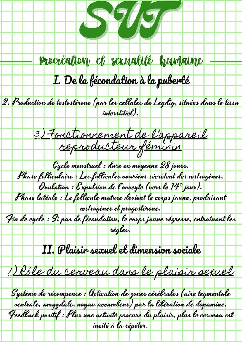 ---
SUT
Procréation et sexualité humaine
I. De la fécondation à la puberté
1) Détermination du sexe génétique et
gonadique
Sexe génétique : 