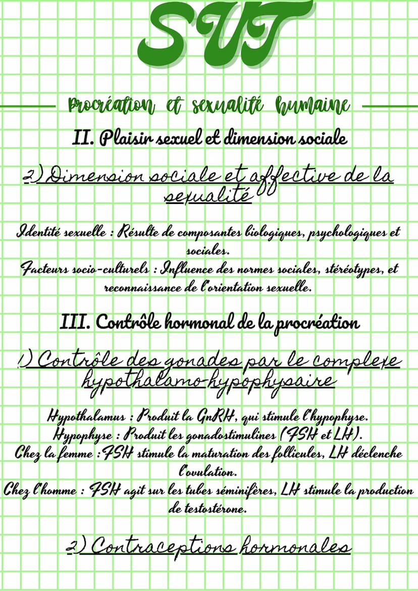 ---
SUT
Procréation et sexualité humaine
I. De la fécondation à la puberté
1) Détermination du sexe génétique et
gonadique
Sexe génétique : 