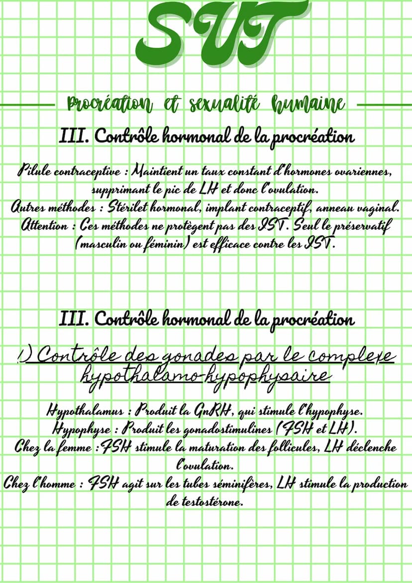 ---
SUT
Procréation et sexualité humaine
I. De la fécondation à la puberté
1) Détermination du sexe génétique et
gonadique
Sexe génétique : 