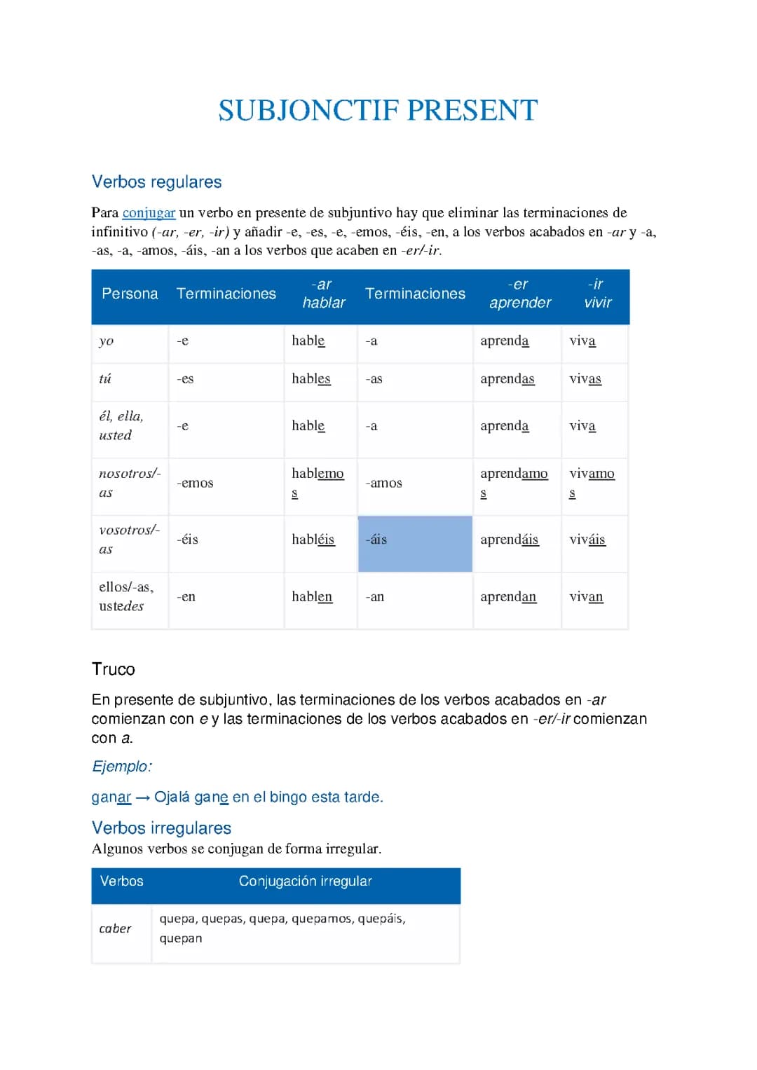 Subjonctif présent en Espagnol 