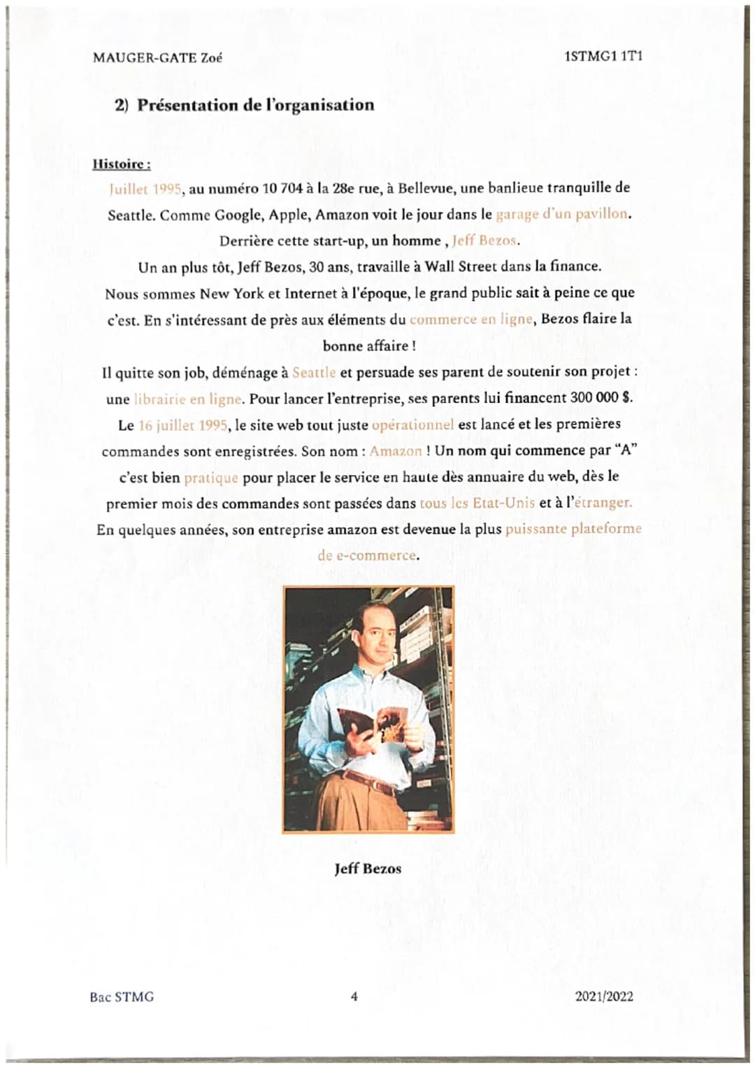 MAUGER-GATE Zoé
ETUDE DE GESTION
amazon
Bac STMG
1STMG1 1T1
L'entreprise mondiale américaine de e-commerce
2021/2022 MAUGER-GATE Zoé
Table d