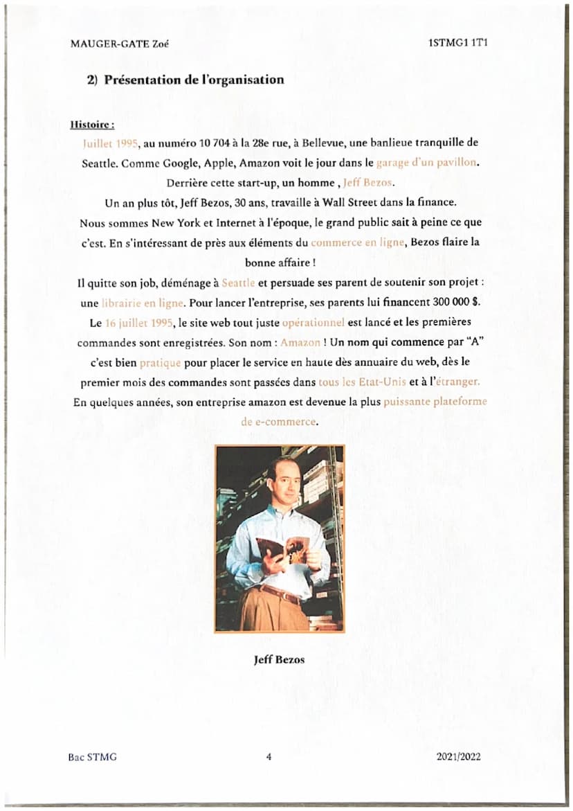 MAUGER-GATE Zoé
ETUDE DE GESTION
amazon
Bac STMG
1STMG1 1T1
L'entreprise mondiale américaine de e-commerce
2021/2022 MAUGER-GATE Zoé
Table d