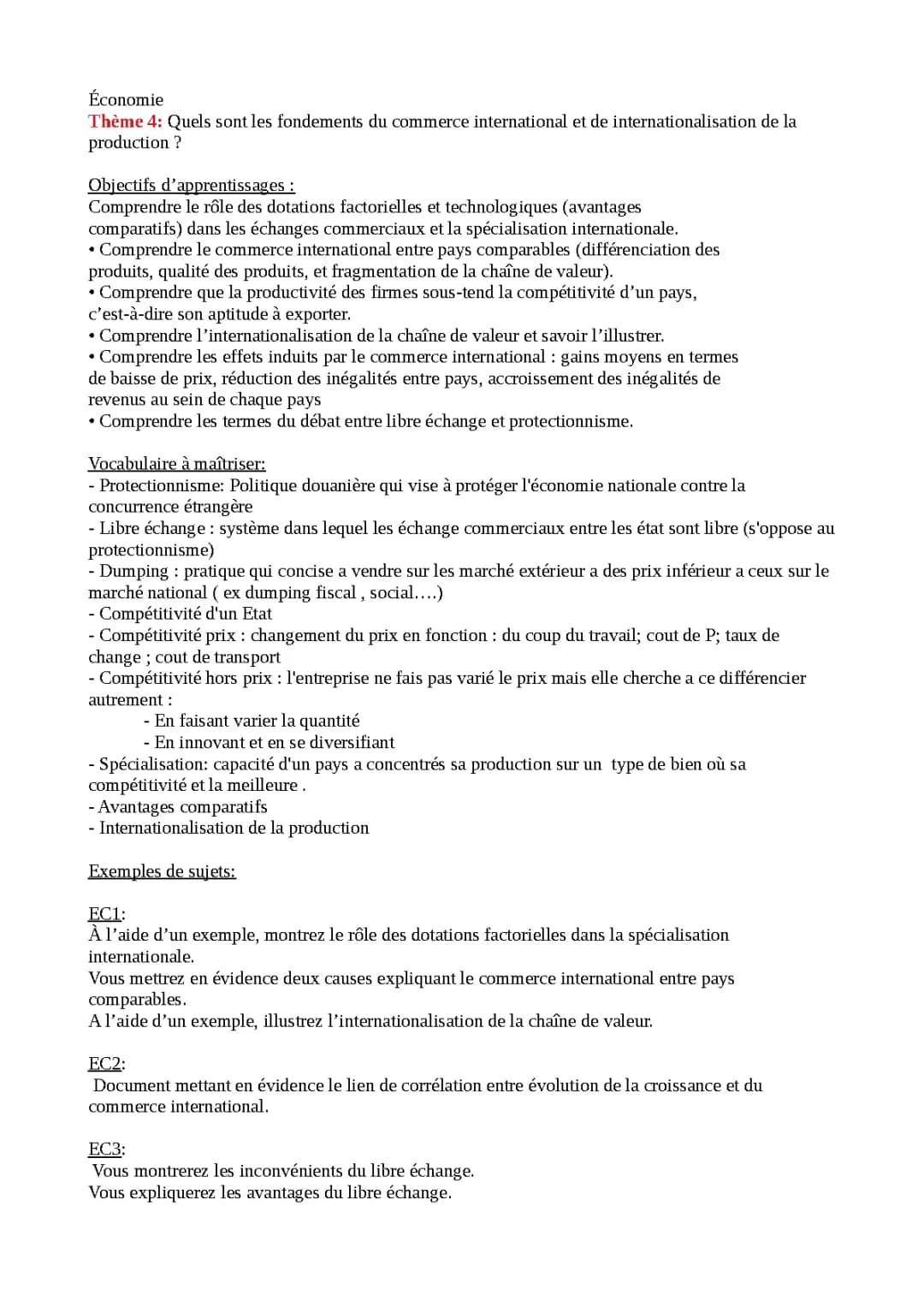 Les Fondements du Commerce International et de la Production