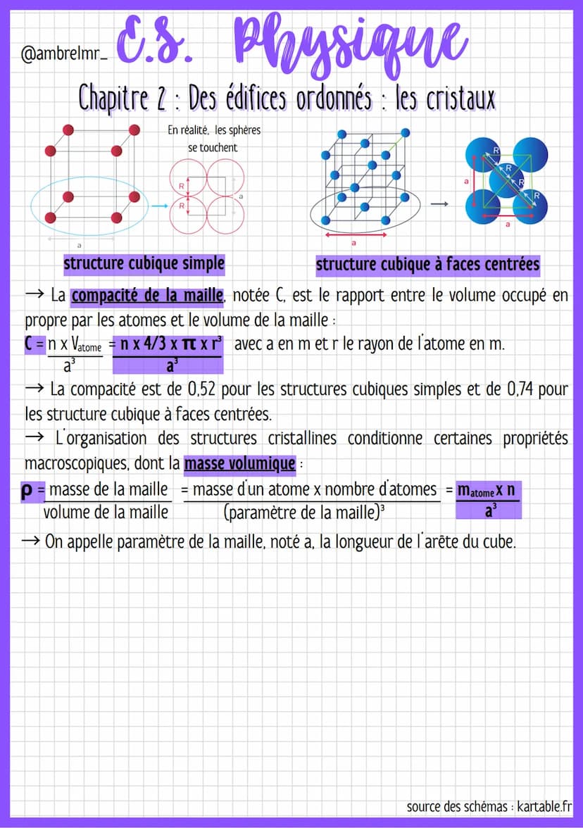 E.s. physique Cumber
@ambrelmr_
Chapitre 2 : Des édifices ordonnés : les cristaux
LES SOLIDES CRISTALLINS ET LES SOLIDES AMORPHES
Ju
→ A l'é