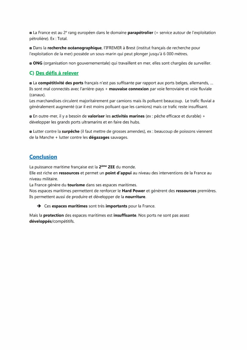 Chapitre II
Introduction
La France, une puissance maritime ?
Puissance maritime = capacité d'un état à agir sur les espaces maritimes et à e