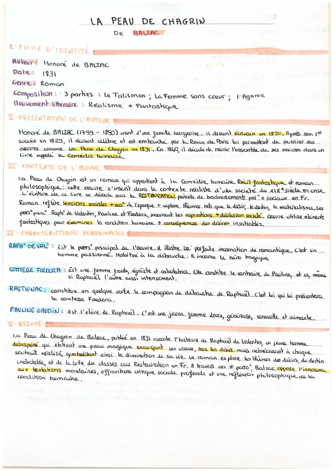 I-FICHE D'IDENTITÉ
LA PEAU DE CHAGRIN
Auteur: Honoré de BALZAC
Date: 1831
Genre: Roman
De BALZAC
Composition: -3 parties: Le Talisman; La Fe