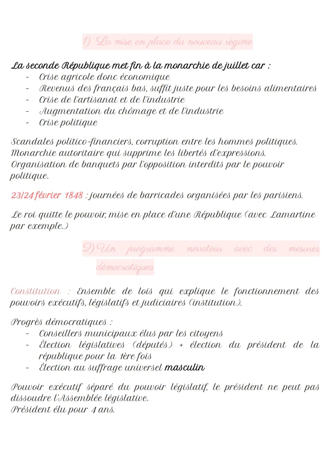 Histoire
THÈME 2 : LA FRANCE DANS L'EUROPE DES NATIONALITÉS : POLITIQUE ET
SOCIÉTÉ (1848-1871)
Chapitre 1 : La seconde République et le seco