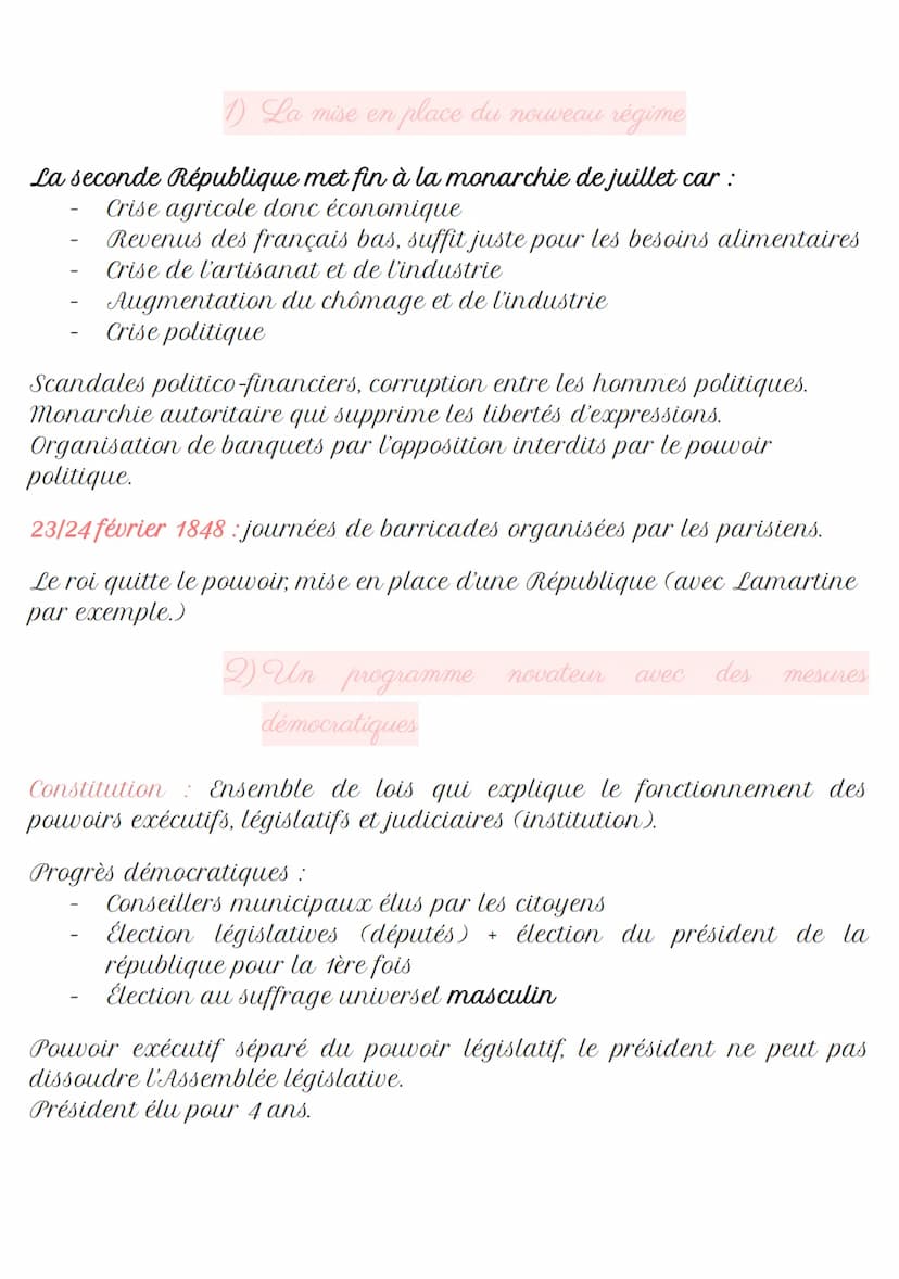 Histoire
THÈME 2 : LA FRANCE DANS L'EUROPE DES NATIONALITÉS : POLITIQUE ET
SOCIÉTÉ (1848-1871)
Chapitre 1 : La seconde République et le seco