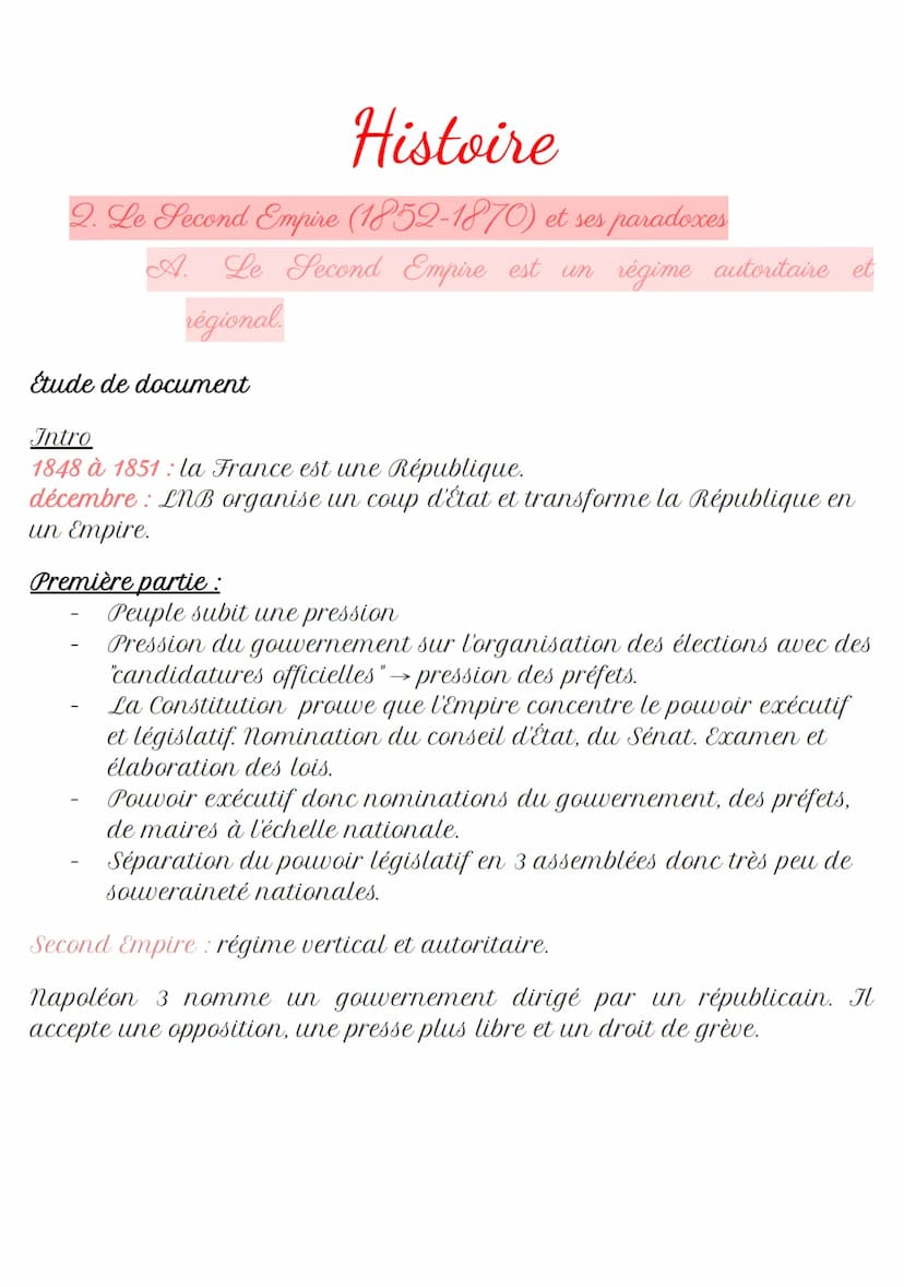 Histoire
THÈME 2 : LA FRANCE DANS L'EUROPE DES NATIONALITÉS : POLITIQUE ET
SOCIÉTÉ (1848-1871)
Chapitre 1 : La seconde République et le seco