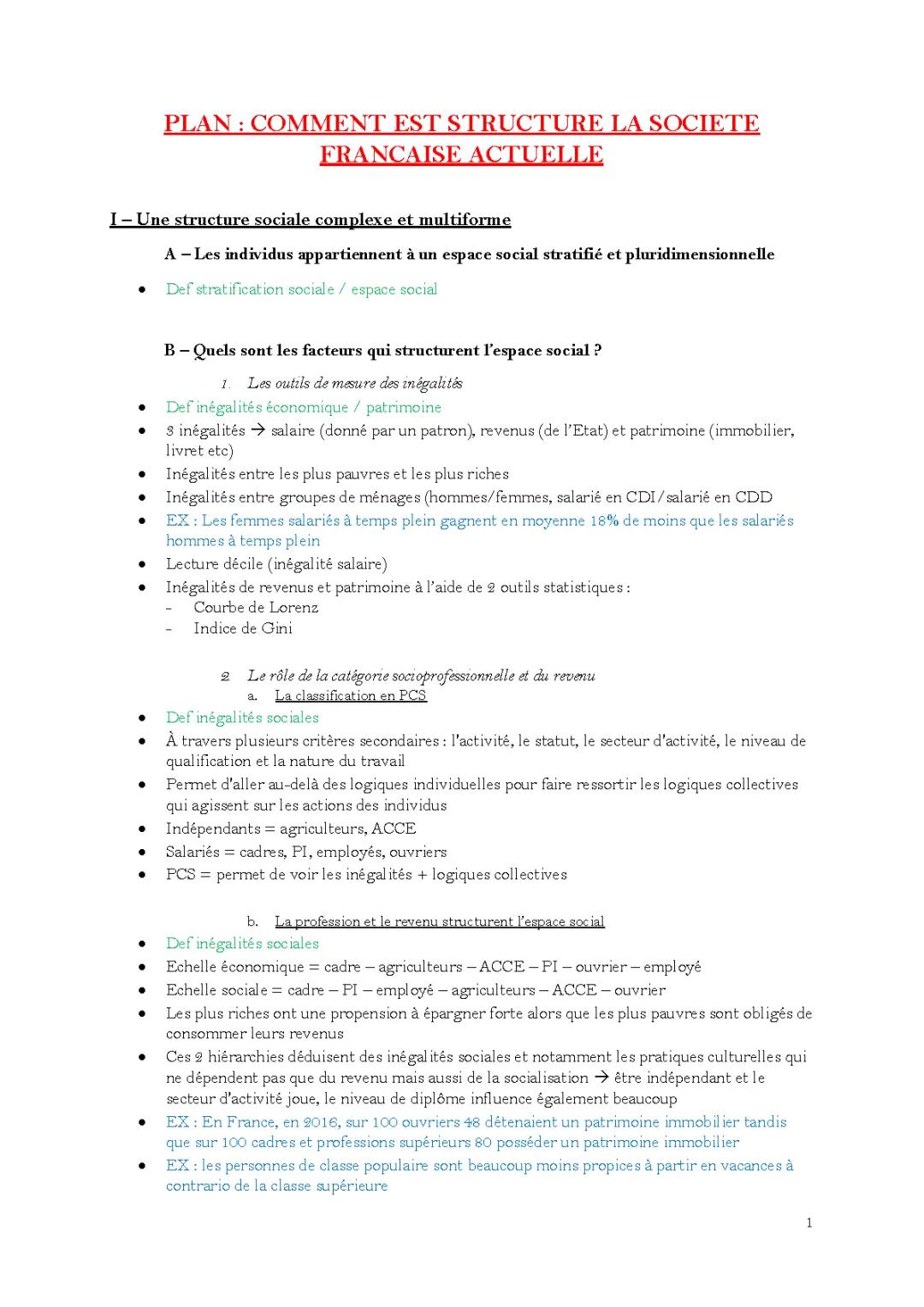 COURS SES TERMINALE : STRUCTURE SOCIALE