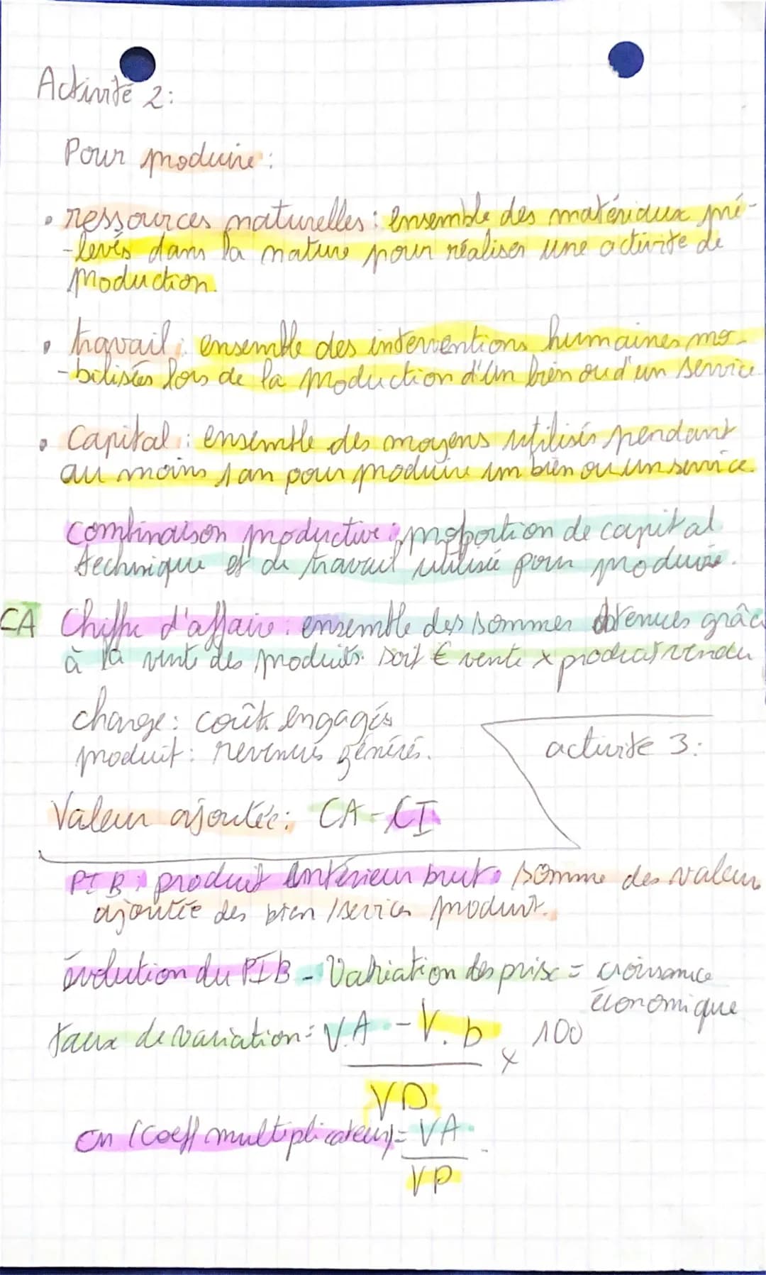 Activite 2:
Pour produire :
• ressources naturelles: Insemble des matériaux pré-
-leves dans la mature pour réaliser une activite de
Moducti