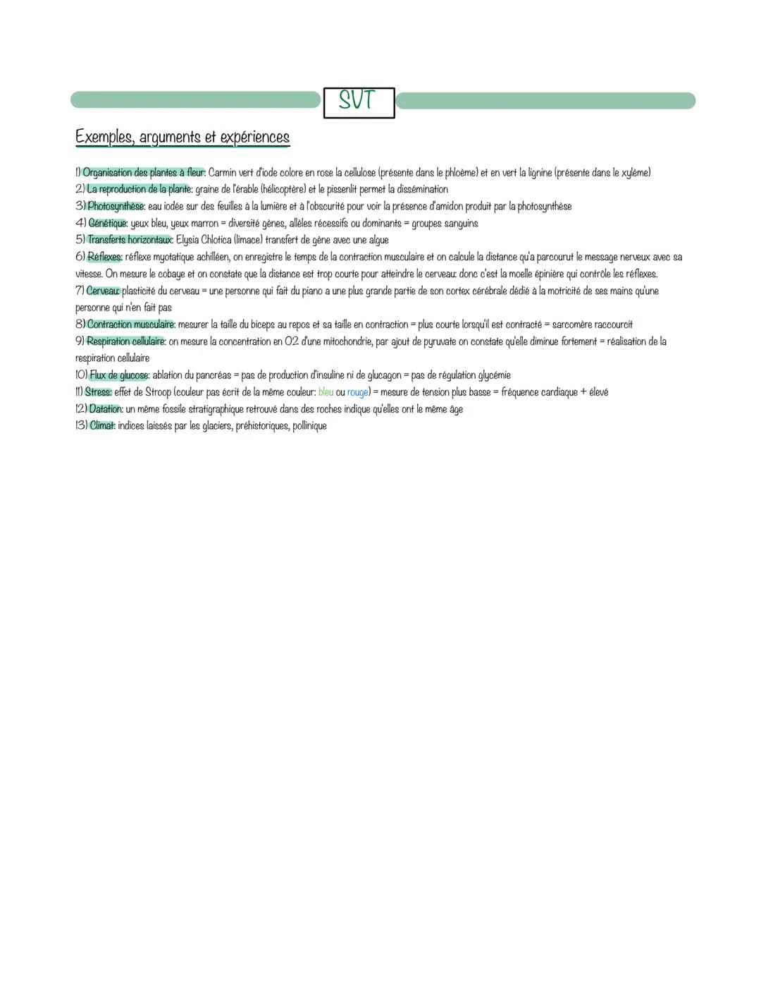 SVT
Exemples, arguments et expériences
1) Organisation des plantes à fleur: Carmin vert d'iode colore en rose la cellulose (présente dans le