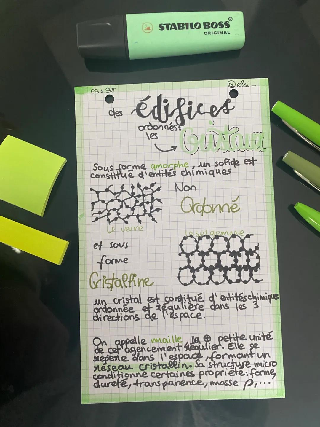 STABILO BOSS
ORIGINAL
la position des entités dans
une maille cubique:
Simple
Centrale
Face centrees
Autre réseau cristallin que cube:
hexag