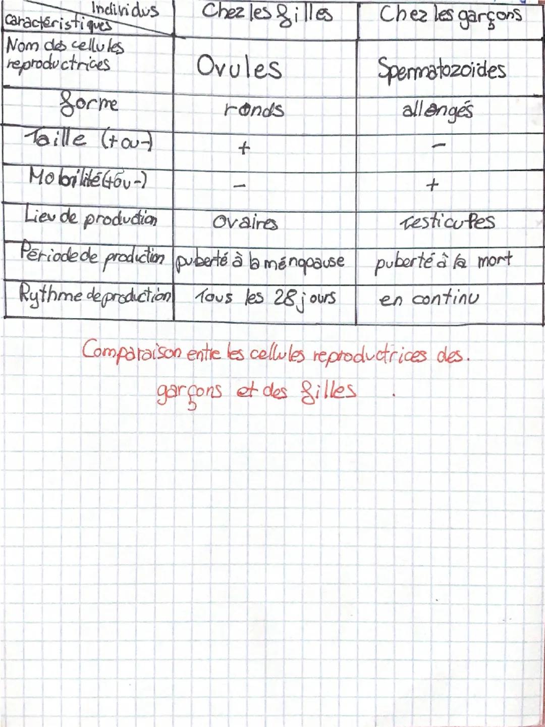 # SVT

| Individus | Chez les filles | Chez les garçons | L'être humain devient apte à se reproduire à la puberté : les caractères sexuels s