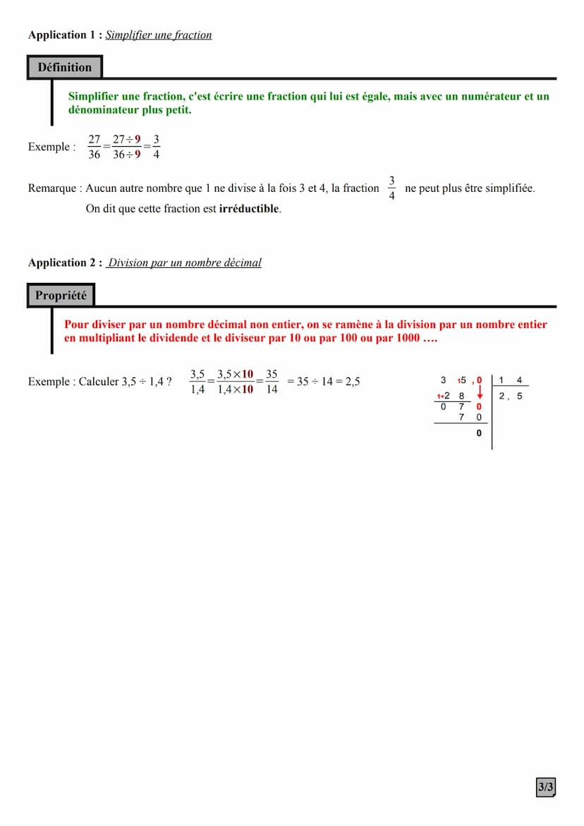 Chapitre 06: Nombres rationnels (1ère partie)
I] Vocabulaire (Rappels)
Fractions et quotient
3,5
Le quotient de 3,5 par 2 est le résultat de