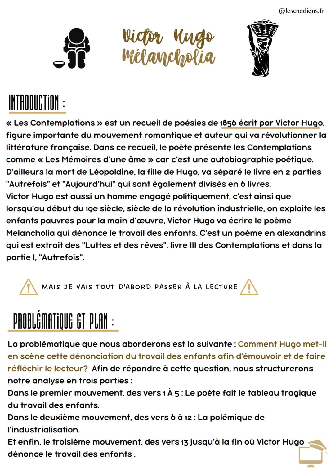 Victor Hugo
нидо
Mélancholia
@lescnediens.fr
INTRODUCTION:
<< Les Contemplations » est un recueil de poésies de 1856 écrit par Victor Hugo,
