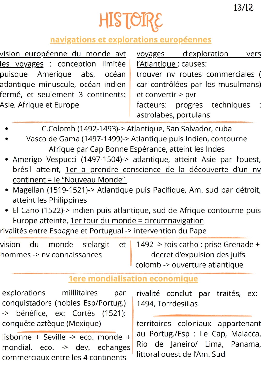HISTOIRE
navigations et explorations européennes
vision européenne du monde avt voyages
les voyages : conception limitée I'Atlantique: cause