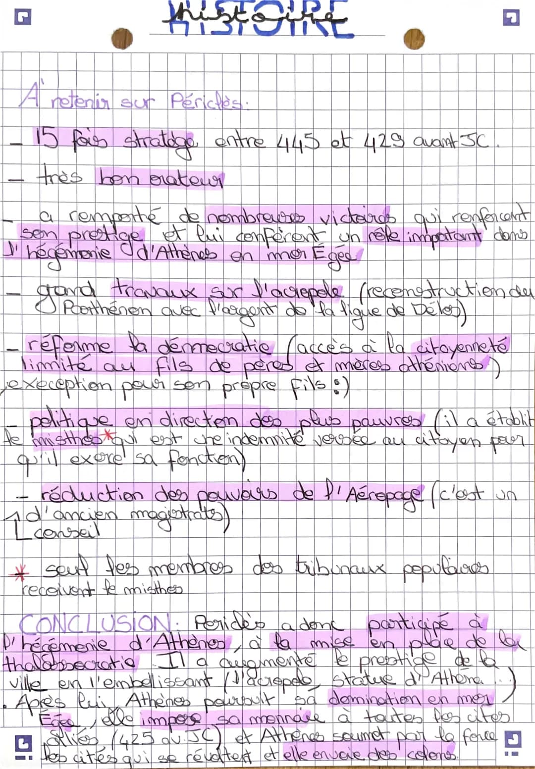 A retenir sur Péricles.
15 for stratego, entre 445 et 429 avant JC
très bon orateur
thist guit
a remporté de nombreuses victoires
sen presti