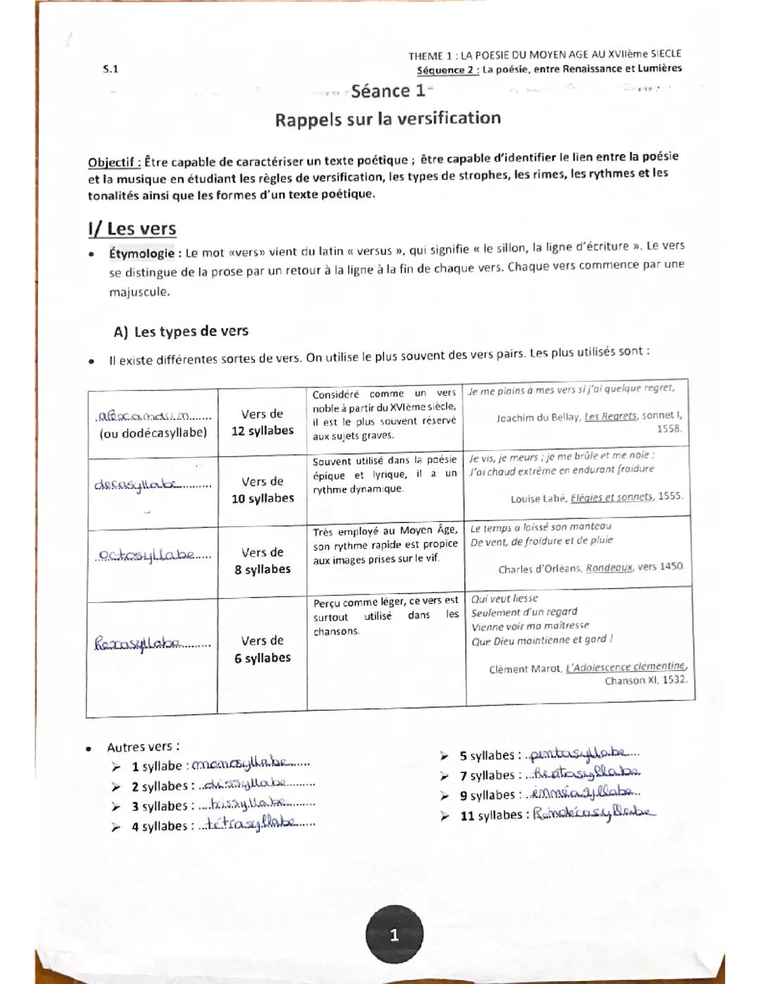  Fiche sur la poésie 