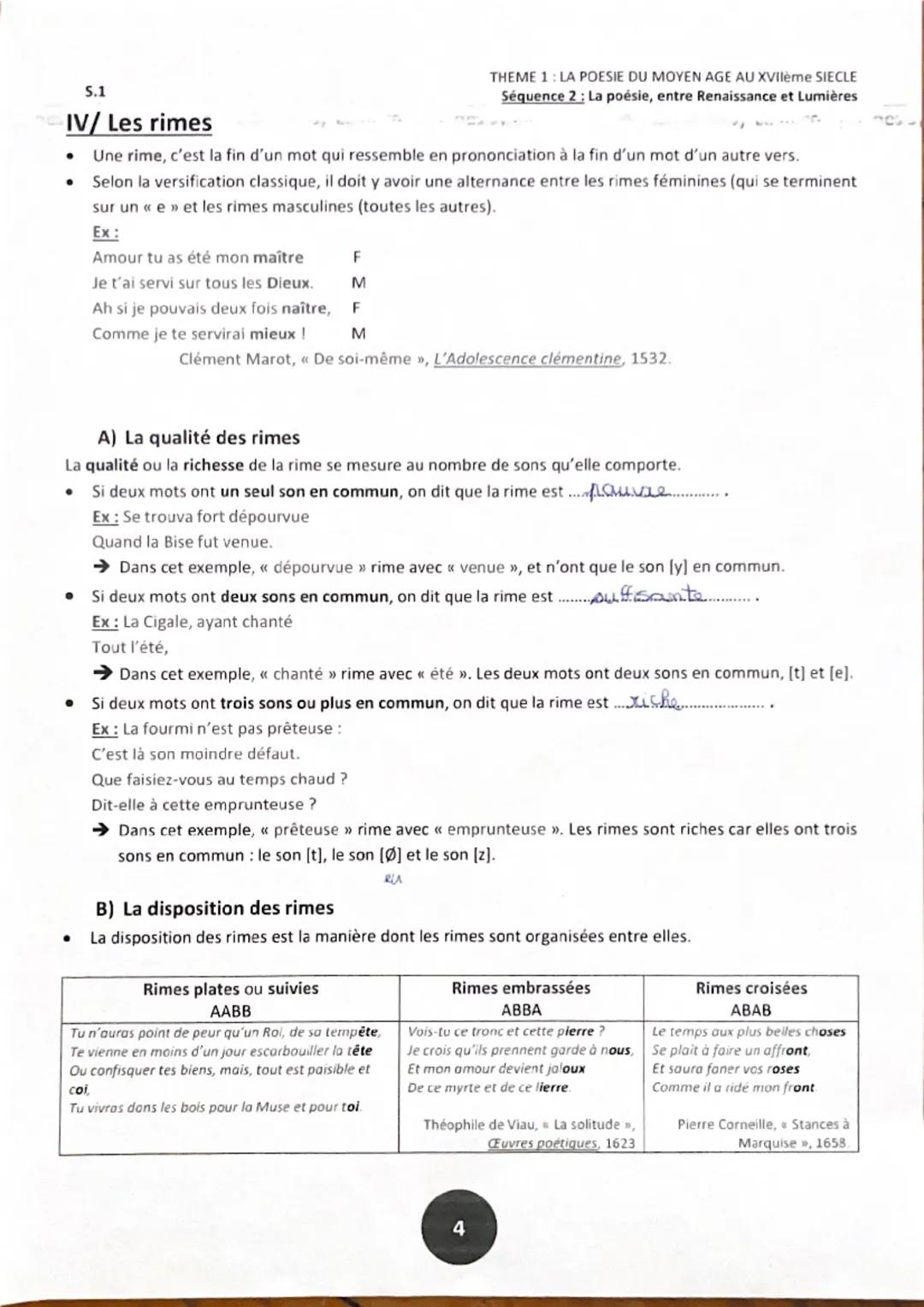 S.1
THEME 1: LA POESIE DU MOYEN AGE AU XVIIème SIECLE
Séquence 2: La poésie, entre Renaissance et Lumières
Séance 1-
Rappels sur la versific
