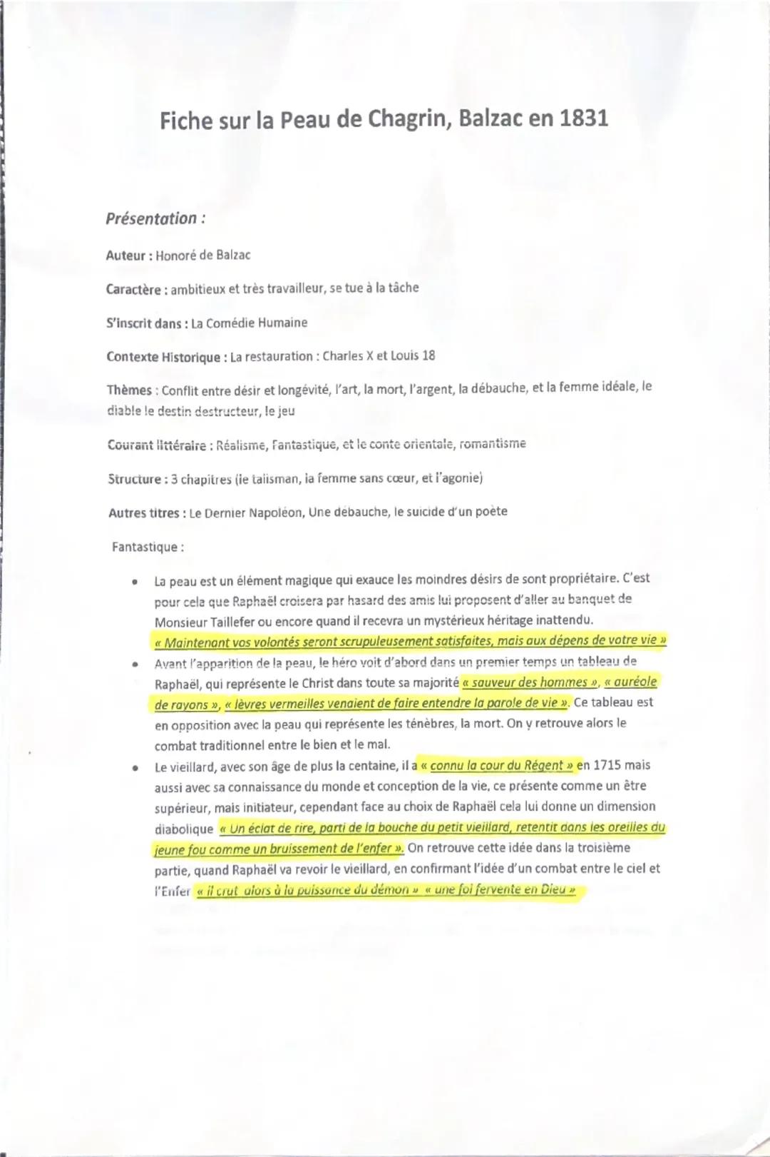 Fiche sur la Peau de Chagrin, Balzac en 1831
Présentation:
Auteur: Honoré de Balzac
Caractère: ambitieux et très travailleur, se tue à la tâ