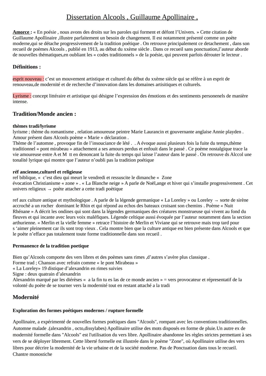 Dissertation Alcools, Apollinaire