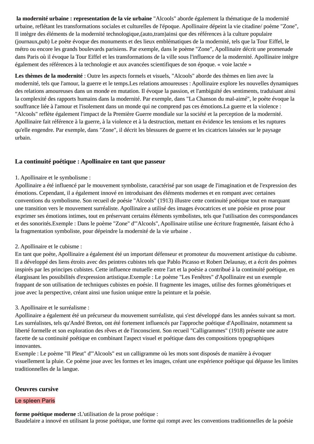 Dissertation Alcools, Guillaume Apollinaire,
Amorce: << En poésie, nous avons des droits sur les paroles qui forment et défont l'Univers. » 