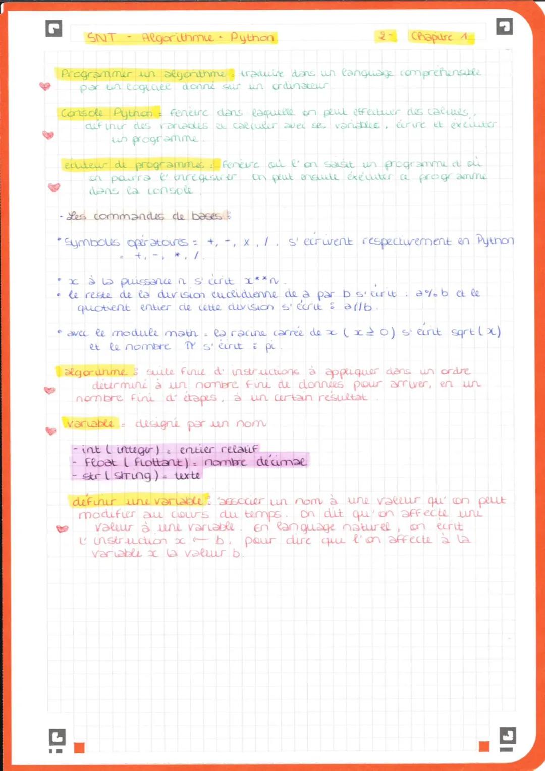 SNT - Algorithmie - Python

2- Chapitre 1

Programmer un segorithime traduire dans un language comprehenable
par un coglier donné sur un ord